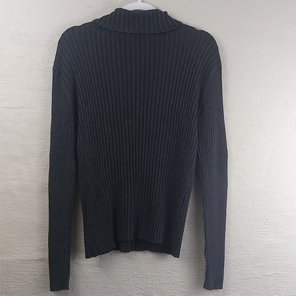 600 West Gray Mock Neck Long Sleeve Pullover Lightweight Cable Knit Sweater - Picture 8 of 8